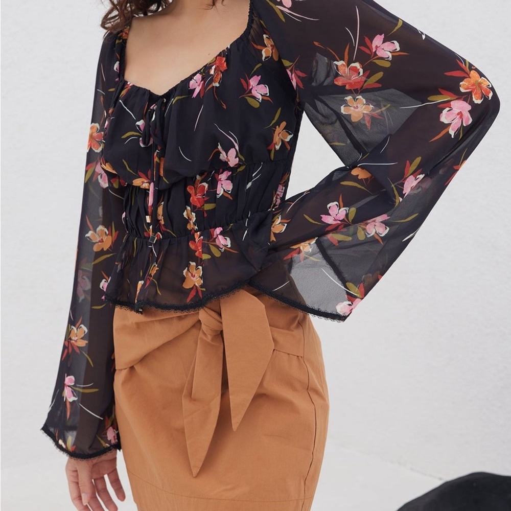 Women's Lost & Wander BEACHY OASIS TOP BLACK MULTI FLORAL Size S NWT